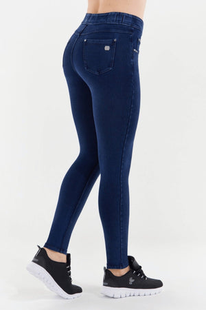 N.O.W Dark Denim Skinny Shaping Jeans – Mid Rise, Ankle Length, Blue Stitch