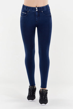 N.O.W Dark Denim Skinny Shaping Jeans – Mid Rise, Ankle Length, Blue Stitch
