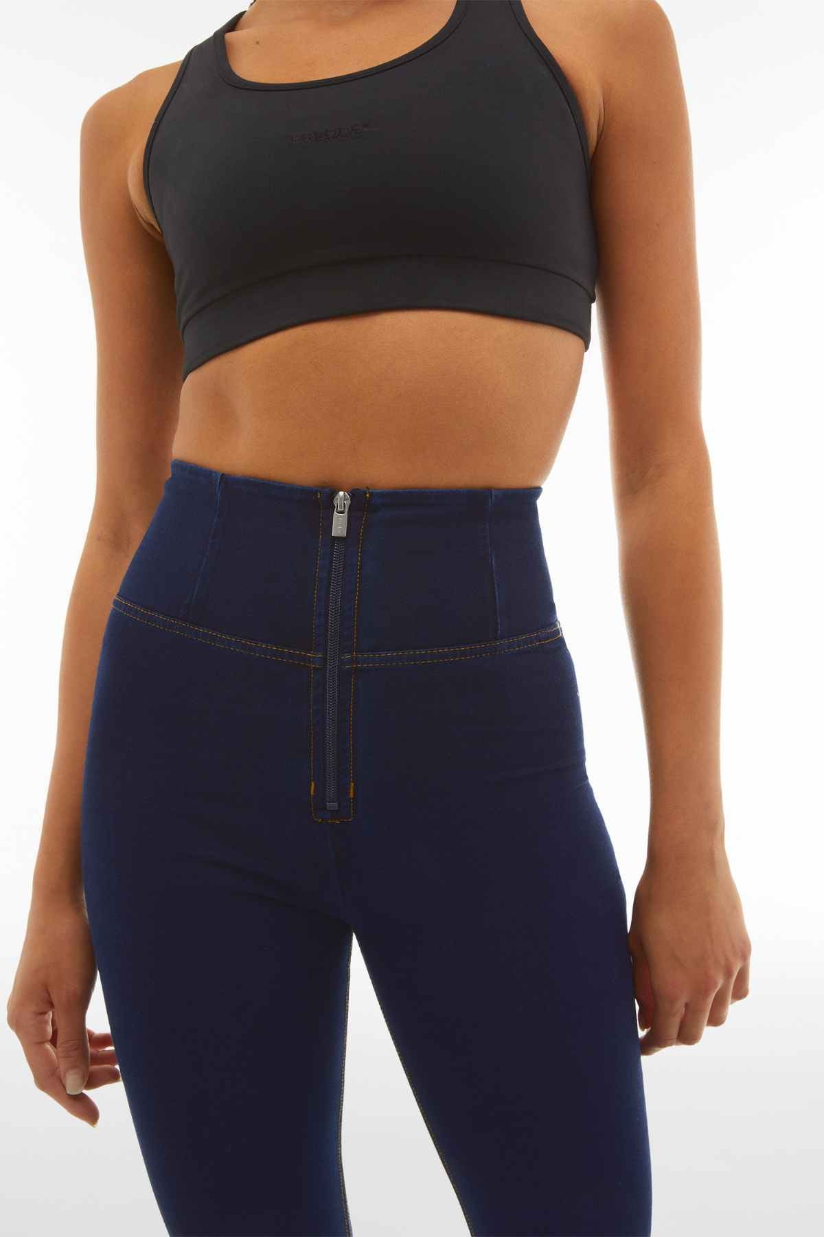 Indigo Skinny Shaping Jeans – Extra High Waist, Full Length, Yellow Stitch – view 4