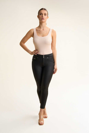 N.O.W Black Faux Leather Trousers – Mid Rise, Ankle Length – view 2