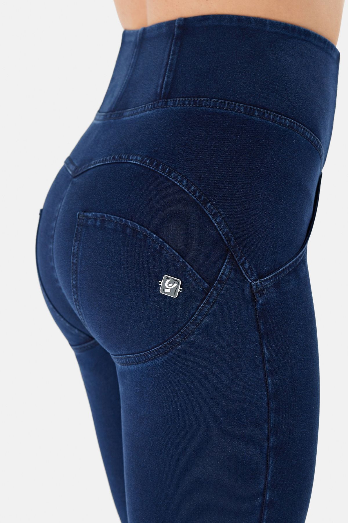Dark Denim Skinny Shaping Jeans – Extra High Waist, Full Length, Blue Stitch – view 3