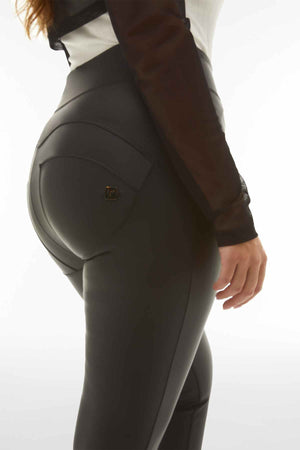 Black Stitch Detail Faux Leather Leggings – Extra High Waist, Full Length – view 2