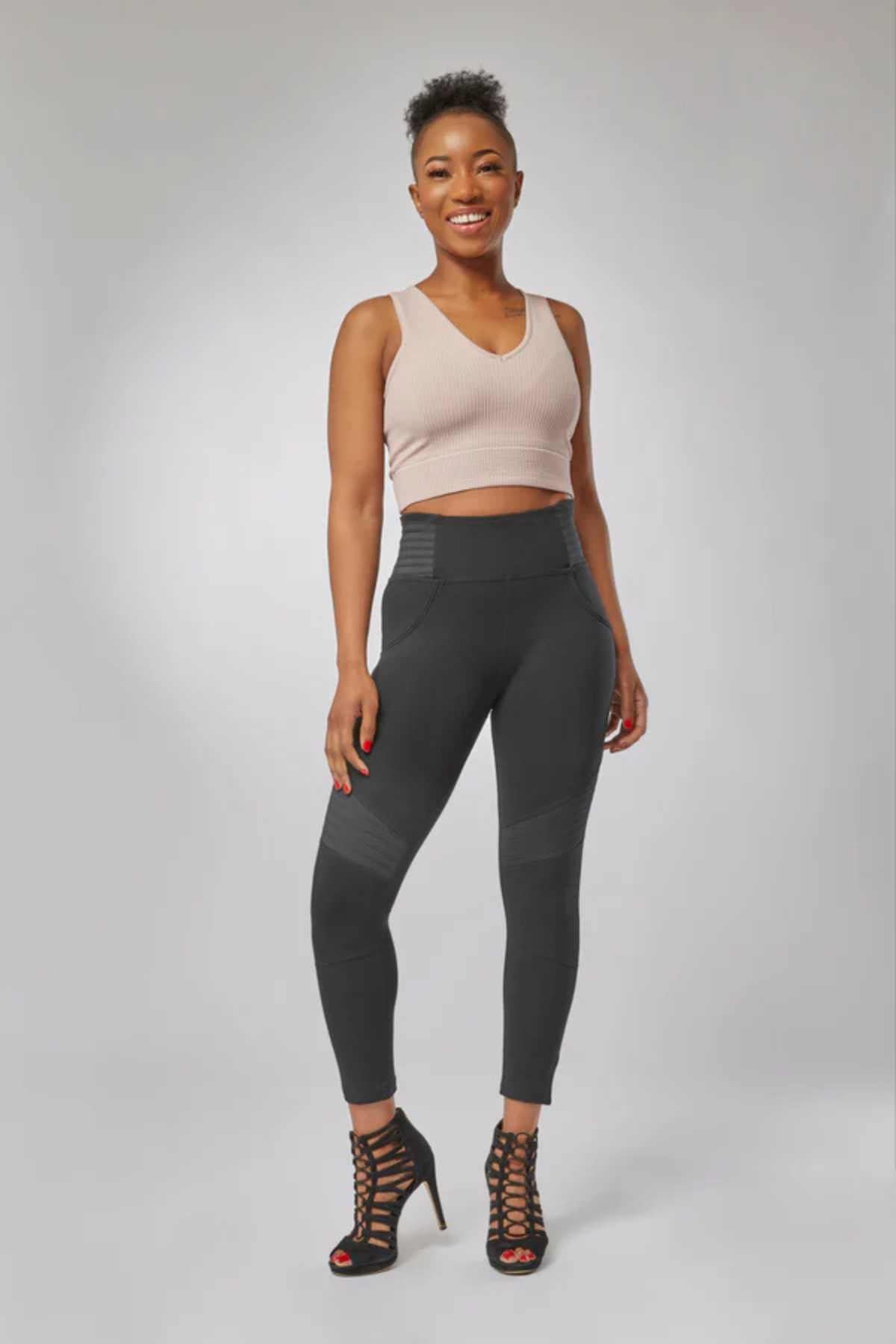 Ankle Length Biker Detail Black High Rise with Side Zip