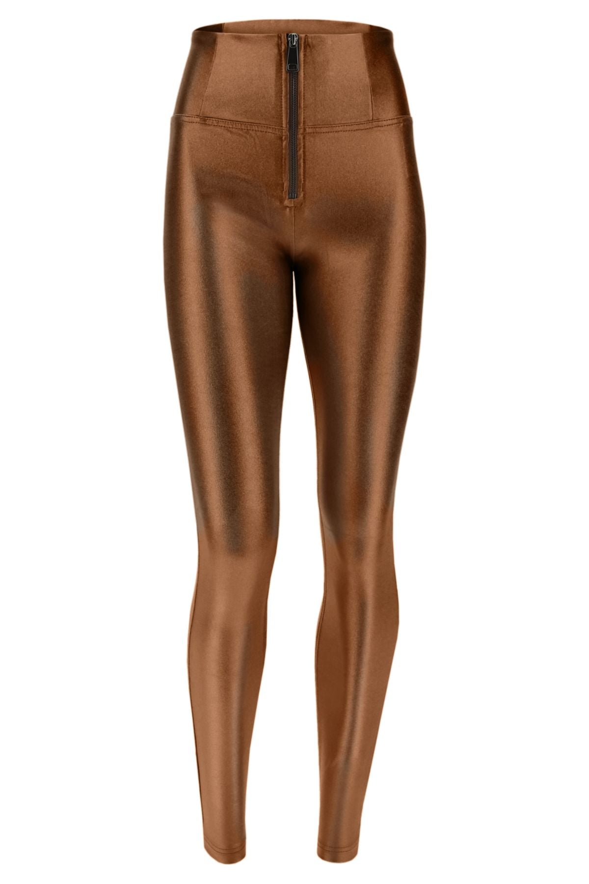 Bronze Metallic Faux Leather Leggings – High Waist, Full Length – view 3