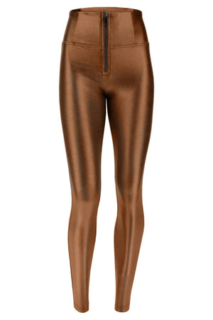 Bronze Metallic Faux Leather Leggings – High Waist, Full Length – view 3