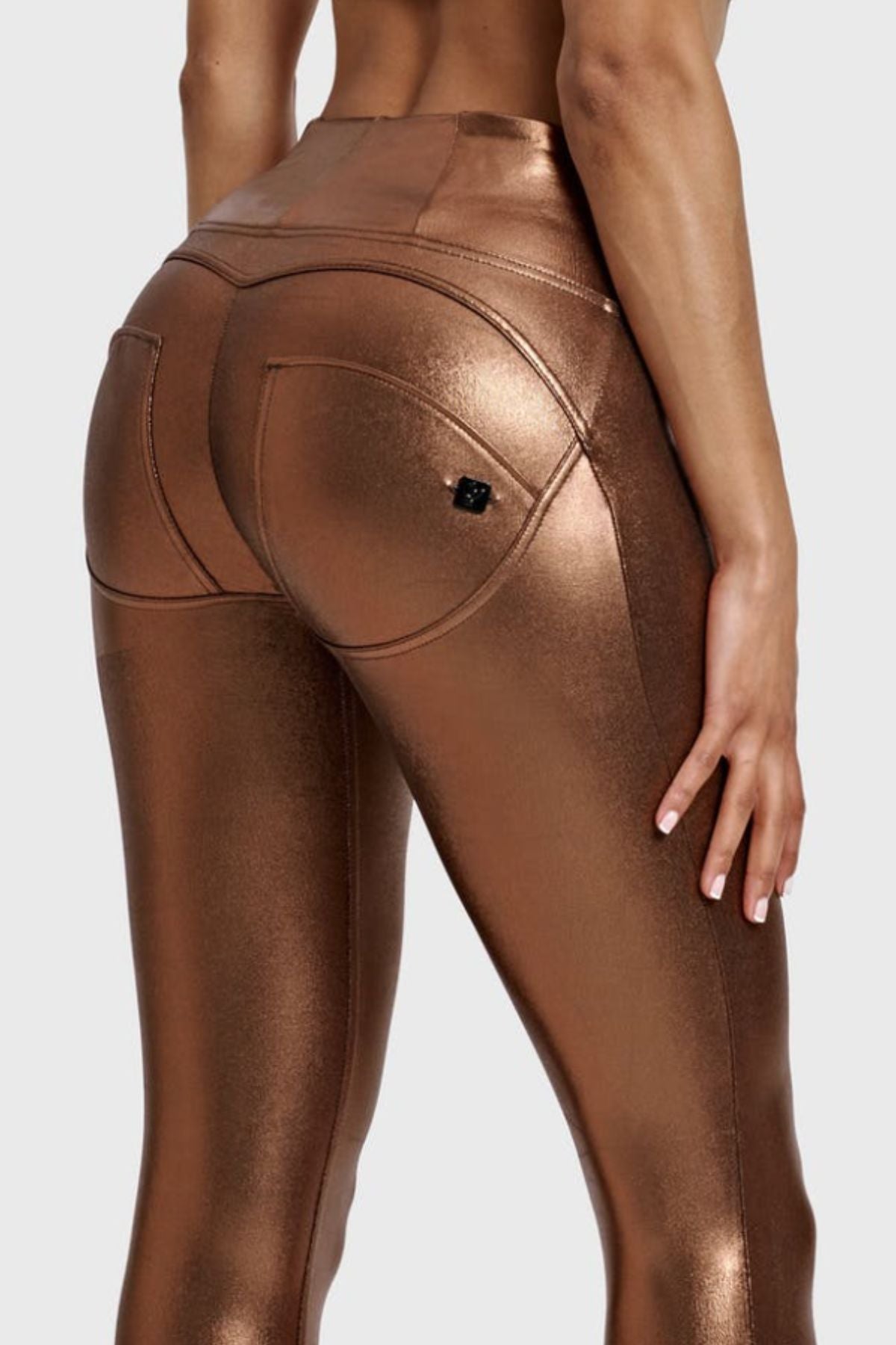 Bronze Metallic Faux Leather Leggings – High Waist, Full Length – view 5
