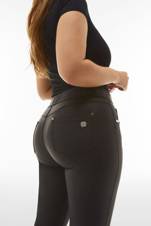 N.O.W Black 5 Pocket Faux Leather Trousers – Mid Rise, Full Length – view 2