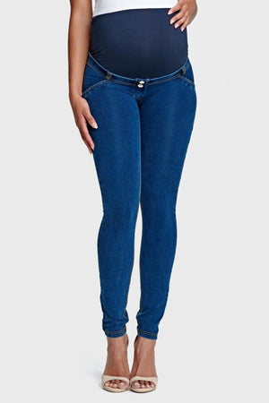 Dark Denim Maternity Jeans – Full Length, Yellow Stitch, Organic