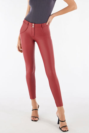 Red Faux Leather Leggings – Mid Rise, Full Length – view 2