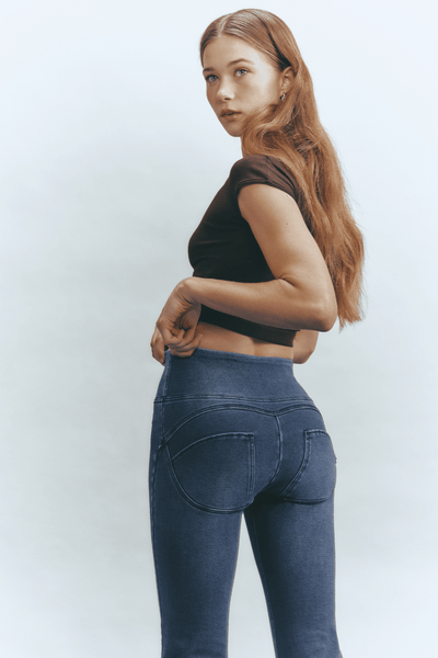 Relaxed Flare Bootcut Denim with Gold Front Detail