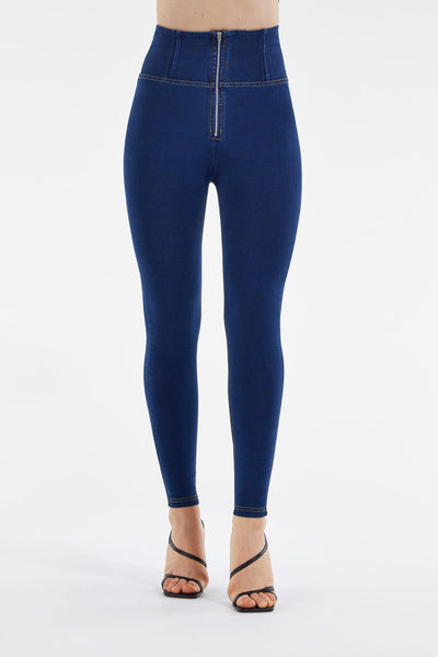 Dark Denim Super High-Waist Full Length with Yellow Stitch