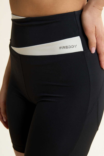 Active DIWO High Rise Fitness Shorts Black & White Crossband Detail
