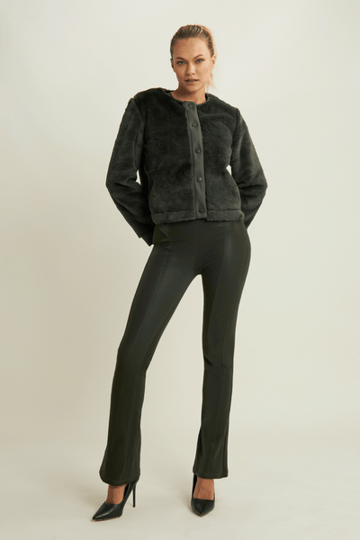 Velvet Leather Mini Flare Deep Olive Green High Waist