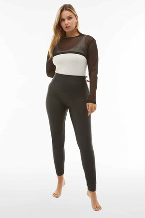 Black Stitch Detail Faux Leather Leggings – Extra High Waist, Full Length – view 3