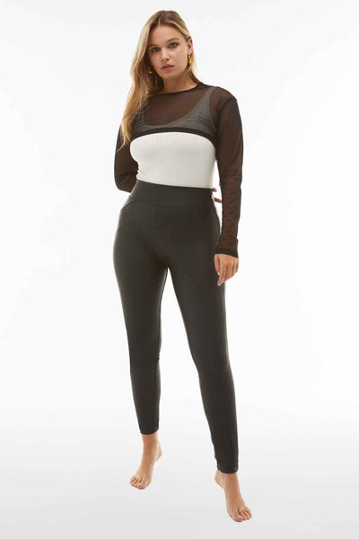Faux Leather Stitching Detail High Waist Full Length