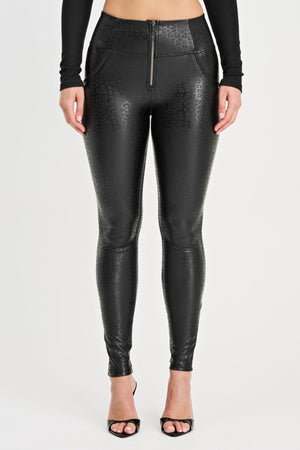 Black Leopard Print Faux Leather Leggings – High Waist, Full Length – view 9