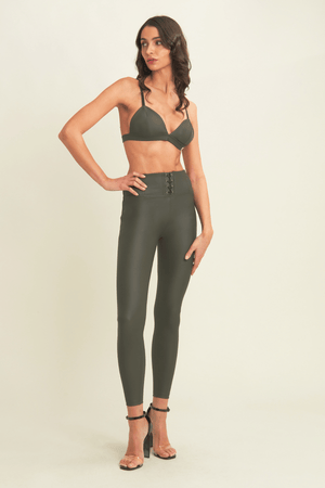 Olive Lace-Up Faux Leather Leggings – High Waist, Ankle Length – view 6