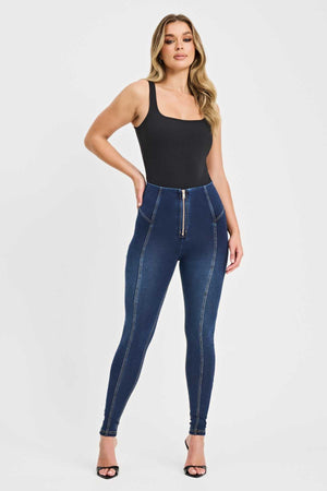 Dark Denim Gold Zip Shaping Jeans – High Waist, Ankle Length – view 2