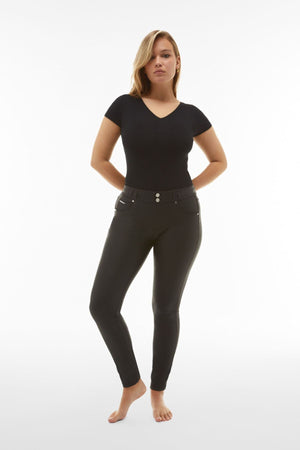 N.O.W Black 5 Pocket Faux Leather Trousers – Mid Rise, Full Length – view 3