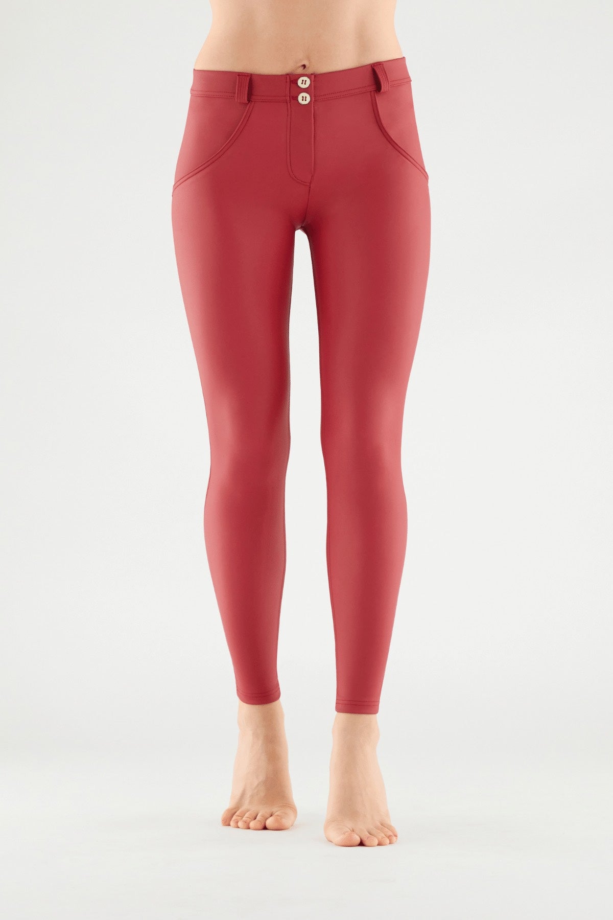Red Faux Leather Trousers – Mid Rise, Ankle Length – view 3
