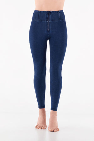 Dark Denim Skinny Shaping Jeans – Extra High Waist, Full Length, Blue Stitch – view 4