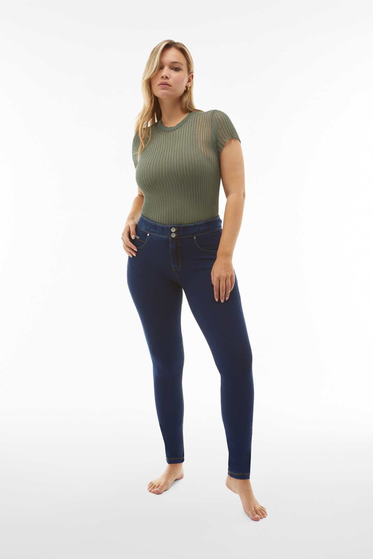 N.O.W Dark Denim Skinny Shaping Jeans – Full Length, Yellow Stitch – view 7