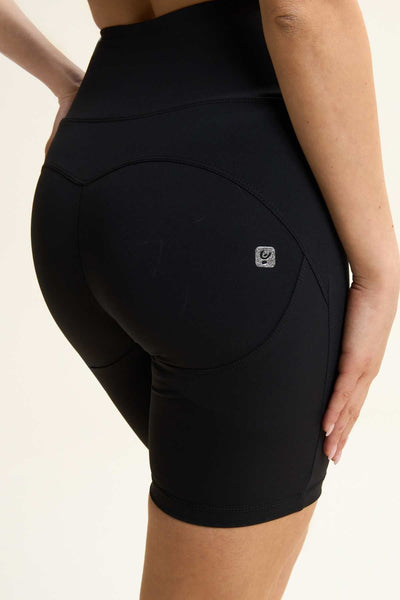 Active DIWO High Rise Fitness Shorts Black & White Crossband Detail