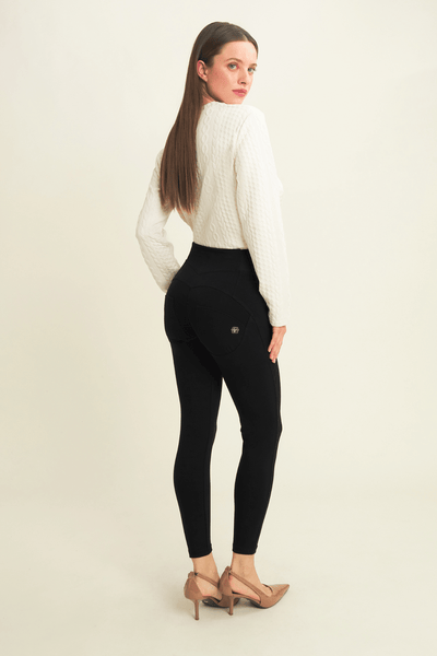 Black Cotton High Waist with Contour Side Details Ankle Length