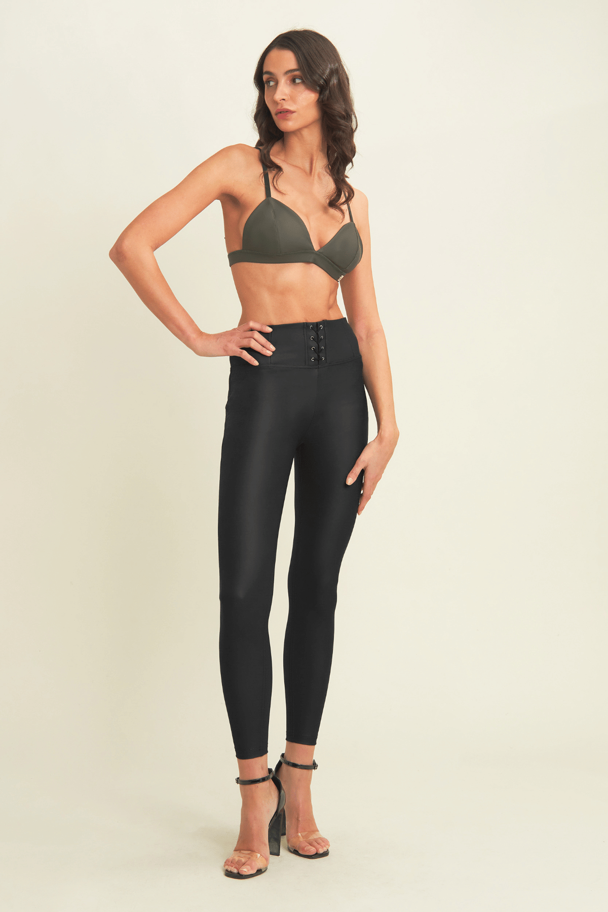 Black Lace-Up Faux Leather Leggings – High Waist, Ankle Length – view 5