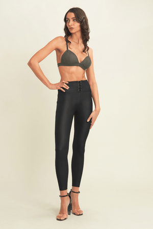 Black Lace-Up Faux Leather Leggings – High Waist, Ankle Length – view 5