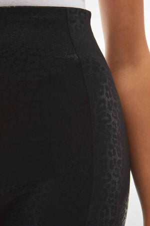 Black Leopard Print Metallic Trousers – Extra High Waist, Full Length – view 5