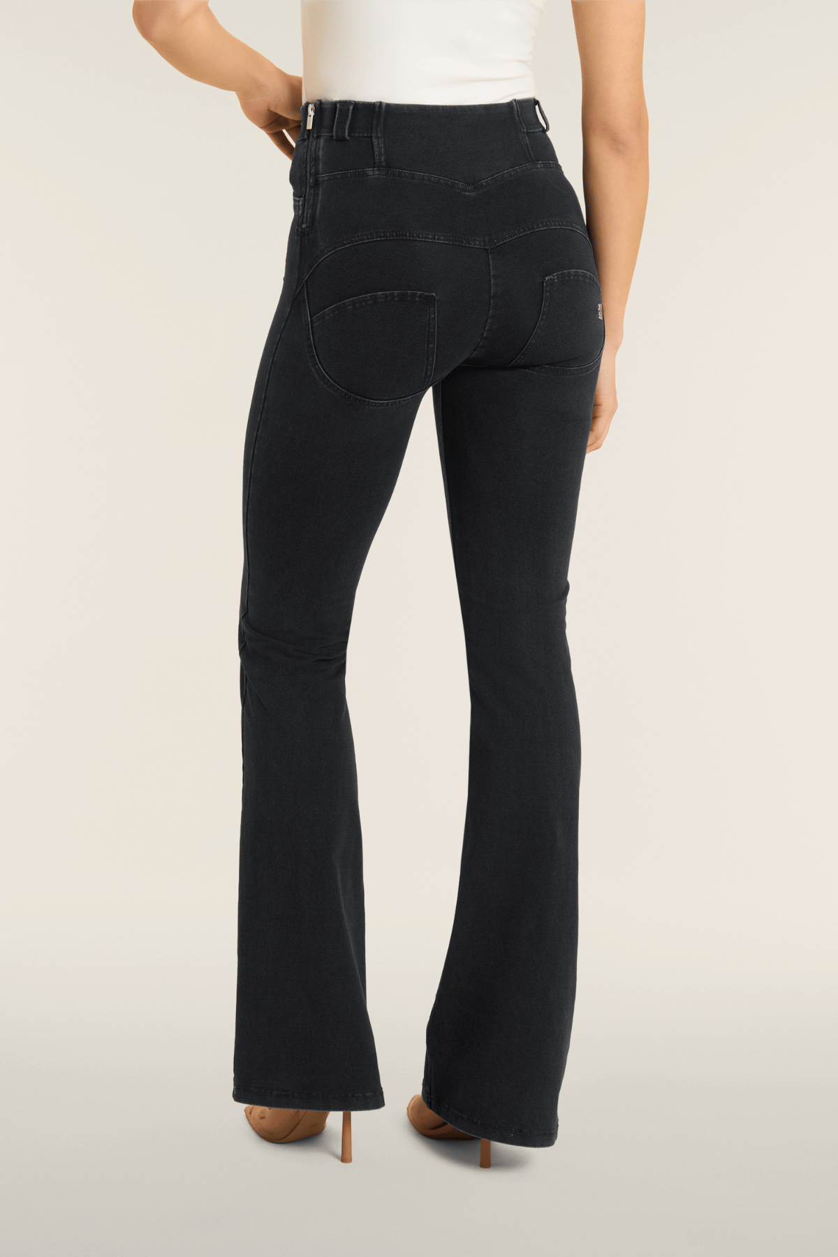 Black Denim Lace-Up Flare Jeans – High Waist – view 4