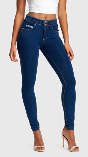 N.O.W Dark Denim Skinny Shaping Jeans – Full Length, Yellow Stitch – view 6