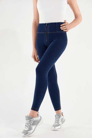 Dark Denim Skinny Shaping Jeans – High Waist, Ankle Length, Yellow Stitch – view 3