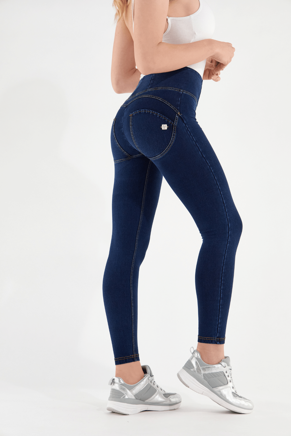 Dark Denim Skinny Shaping Jeans – High Waist, Ankle Length, Yellow Stitch – view 2