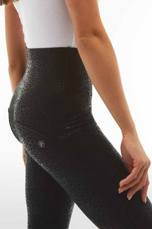 Black Leopard Print Metallic Trousers – Extra High Waist, Full Length – view 2
