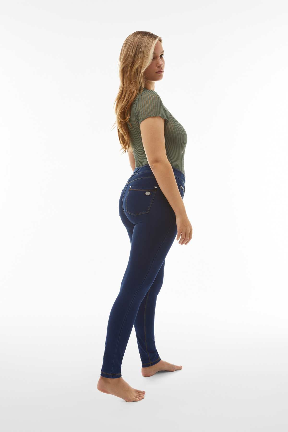 N.O.W Dark Denim Skinny Shaping Jeans – Full Length, Yellow Stitch – view 4