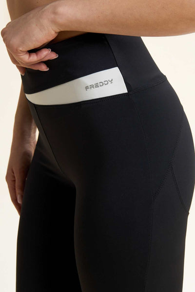 Active DIWO High Rise Fitness Leggings Black & White Crossband Detail