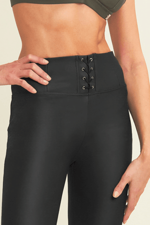 Black Lace-Up Faux Leather Leggings – High Waist, Ankle Length – view 2