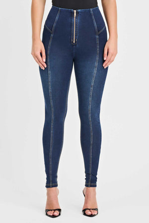 Dark Denim Gold Zip Shaping Jeans – High Waist, Ankle Length – view 4