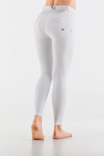 White ankle length Faux Leather Mid Rise Organic Super Skinny