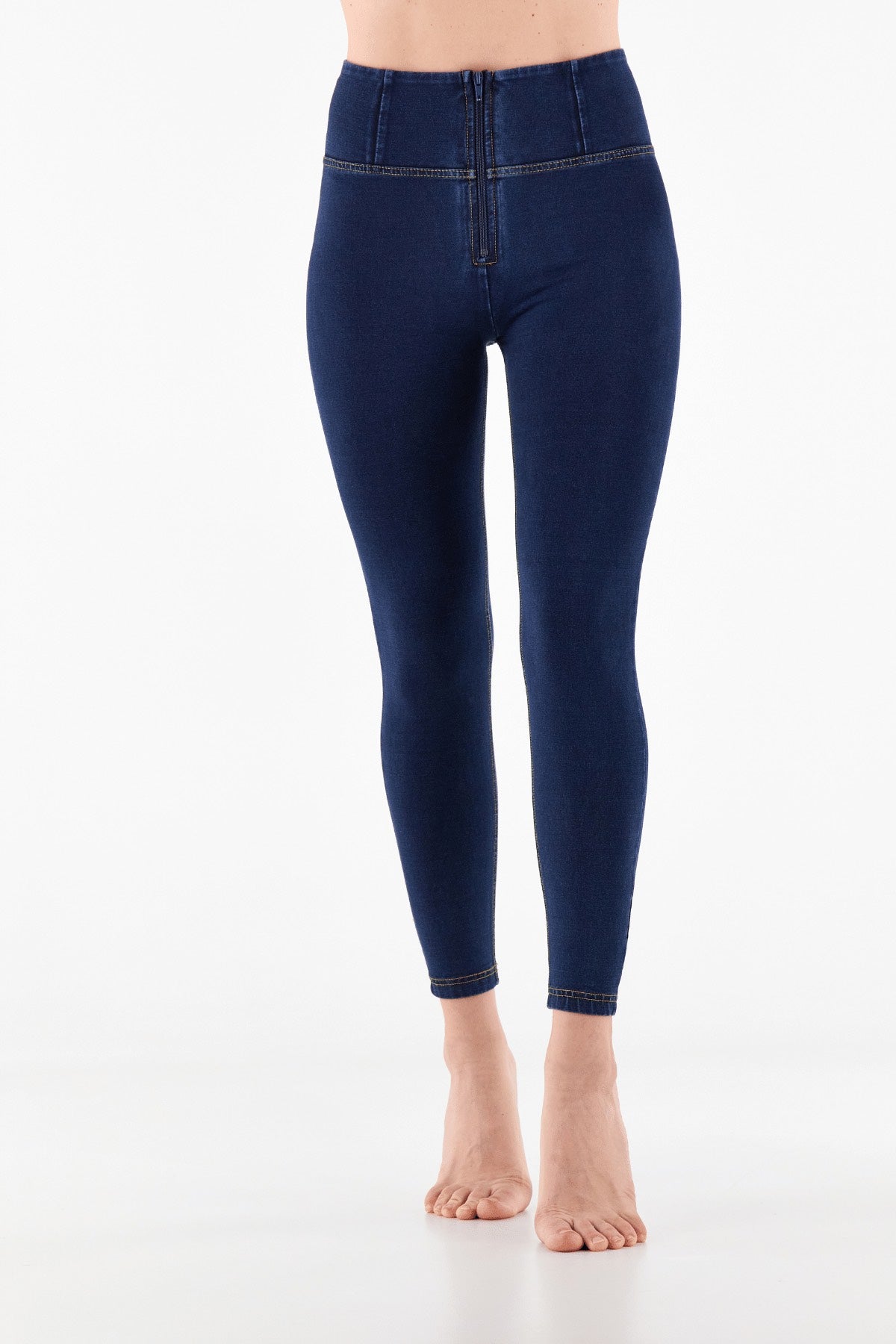 Dark Denim Skinny Shaping Jeans – High Waist, Full Length, Yellow Stitch – view 5