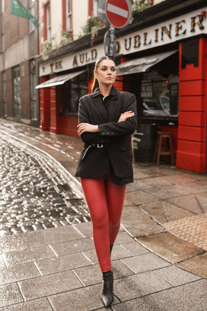 Red Faux Leather Leggings – High Waist, Ankle Length – view 3