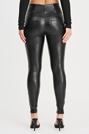 Black Leopard Print Faux Leather Leggings – High Waist, Full Length – view 6