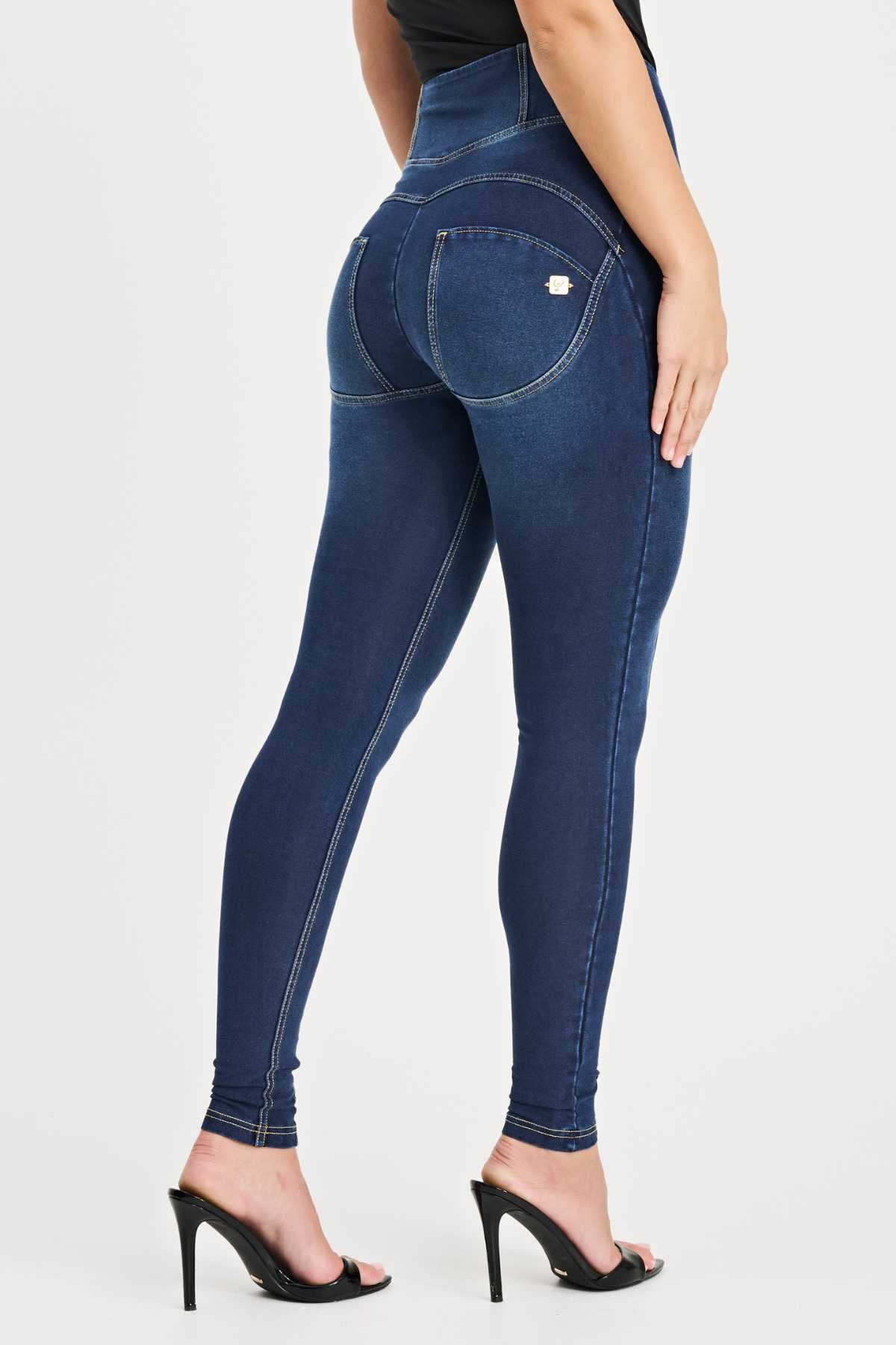 Dark Denim Gold Zip Shaping Jeans – High Waist, Ankle Length – view 5