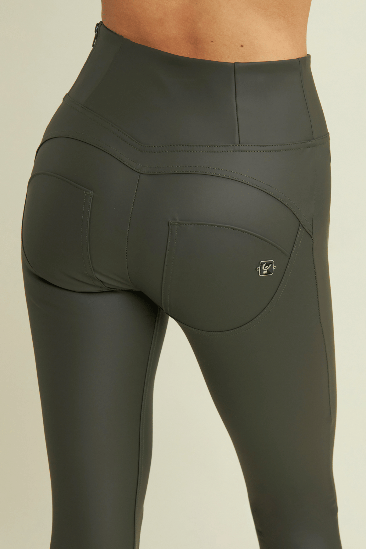 Olive Lace-Up Faux Leather Leggings – High Waist, Ankle Length – view 3