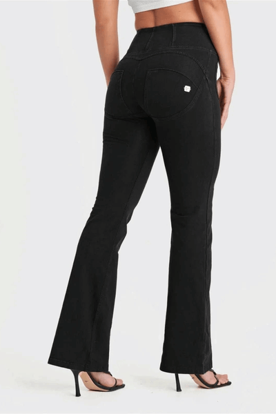 Black Denim Flares with Pockets High Waist