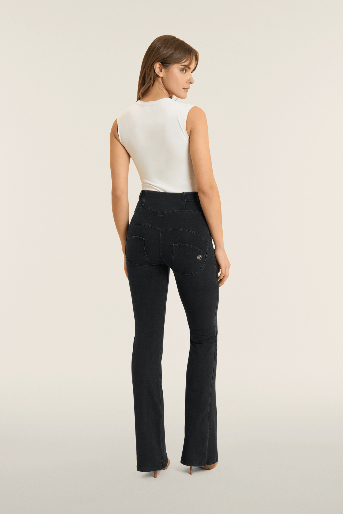 Black Denim Lace-Up Flare Jeans – High Waist – view 6