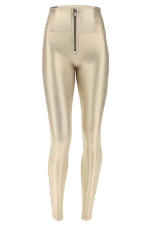 Gold Metallic Faux Leather Leggings – High Waist, Full Length – view 4