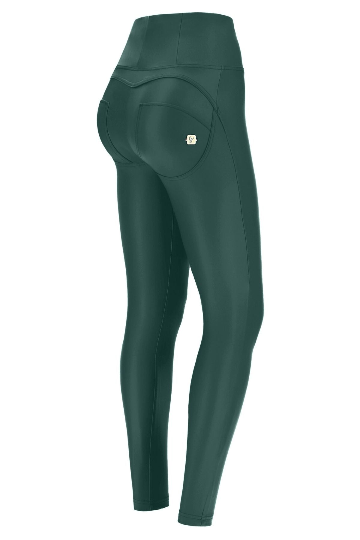 Bottle Green Faux Leather Trousers – High Waist, Full Length – view 5